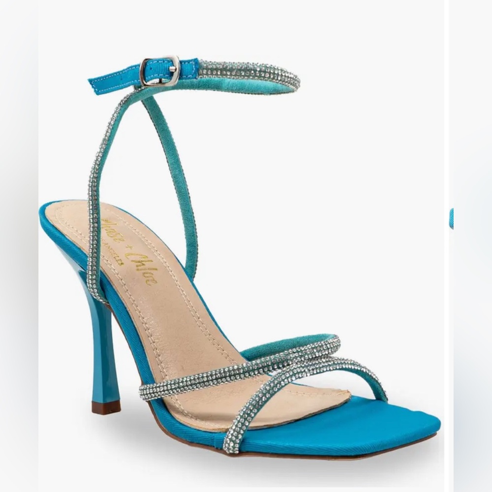 Chase + Chloe Blue Heels with Rhinestone Straps
